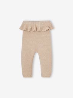 Bebé 0-36 meses-Calças, jeans-Calças com folho, em tricot, para bebé