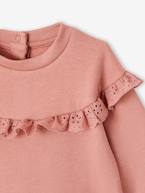 Sweat-shirt com folho em bordado inglês, para bebé menina ocre+rosa-velho 