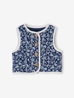 Conjunto camisola + colete às flores + calções, para bebé menina azul-ganga 