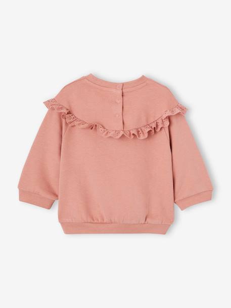 Sweat-shirt com folho em bordado inglês, para bebé menina ocre+rosa-velho 