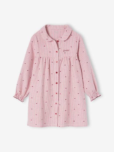 Camisa de dormir às riscas, em flanela + leggings, para menina pau-rosa 