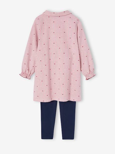 Camisa de dormir às riscas, em flanela + leggings, para menina pau-rosa 