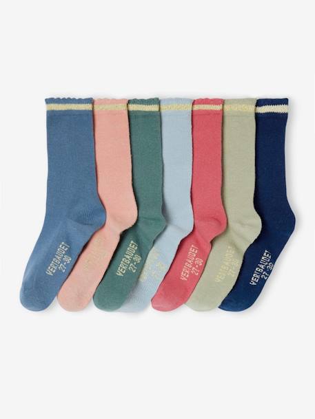 Lote de 7 pares de meias lurex, para menina alperce+azul+rosa 