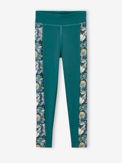 Menina 2-14 anos-Leggings -Leggings de desporto, em matéria técnica, barra dos lados com flores exóticas, para menina