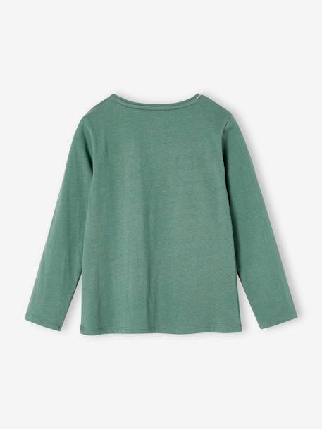 Camisola Basics, coração com purpurinas, de mangas compridas, para menina cru+verde-esmeralda 