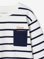 Camisola às riscas personalizável, para menino azul-medio+cru 