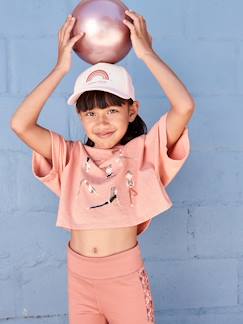 Menina 2-14 anos-T-shirt cropped, de desporto, com motivos, para menina