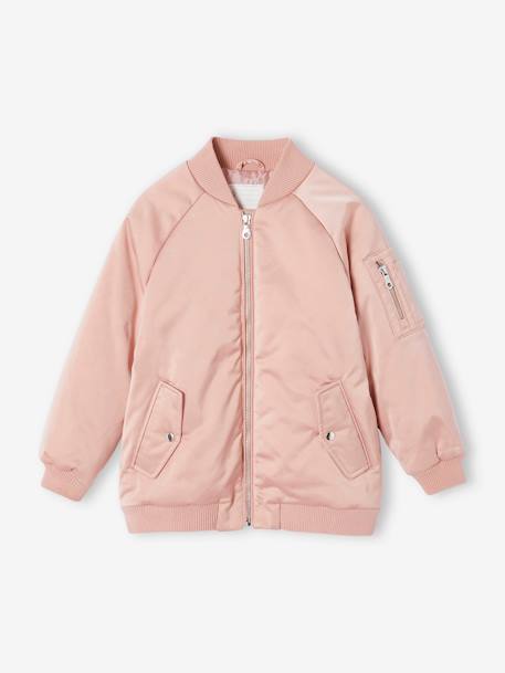 Blusão bomber efeito acetinado, para menina rosado 