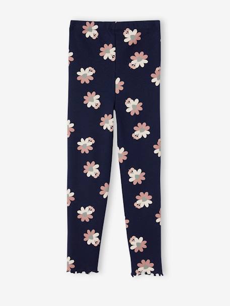 Leggings estampadas, em malha canelada, para menina azul-cambraia+cru+marinho+rosa-velho 