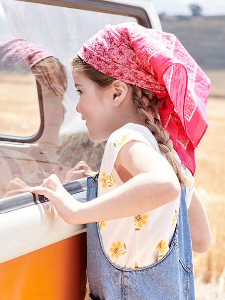 Lenço estampado às flores, personalizável, para menina estampado rosa 