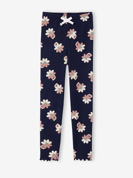 Leggings estampadas, em malha canelada, para menina azul-cambraia+cru+marinho+rosa-velho 