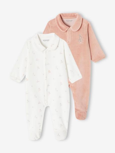 Lote de 2 pijamas em veludo, para bebé azul-pálido+cappuccino+rosa 