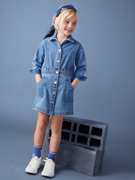 Vestido em ganga, com botões, para menina azul medio 