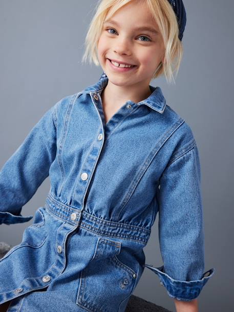 Vestido em ganga, com botões, para menina azul medio 