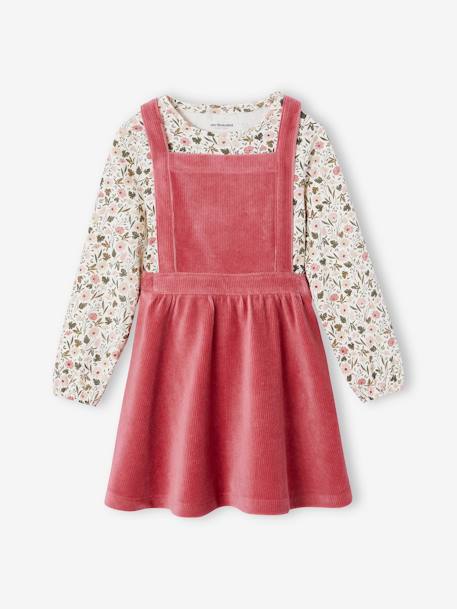 Conjunto vestido em bombazina e camisola, para menina rosa+verde 