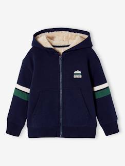 Menino 2-14 anos-Camisolas, casacos de malha, sweats-Sweatshirts-Casaco com fecho e capuz, forro em sherpa, para menino