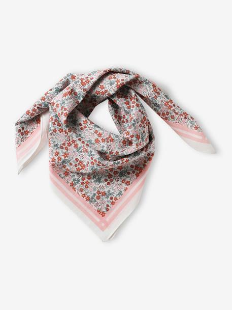 Lenço estampado às flores, para menina coral 