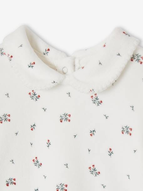 Pijama às flores, em veludo, para bebé cru 