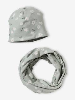 Menina 2-14 anos-Acessórios-Gorros, cachecóis, luvas-Conjunto florido, gorro + gola snood, para menina