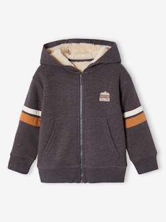 Menino 2-14 anos-Camisolas, casacos de malha, sweats-Sweatshirts-Casaco com fecho e capuz, forro em sherpa, para menino