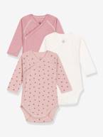 Lote de 3 bodies cruzados de mangas compridas, da Petit Bateau pau-rosa 