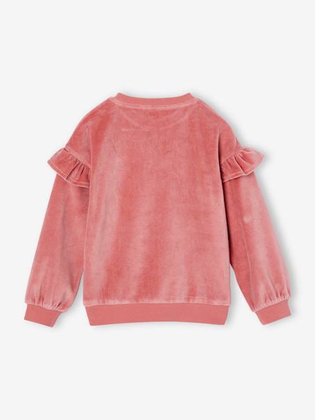 Sweat com folhos, em veludo, com gato, para menina rosa 