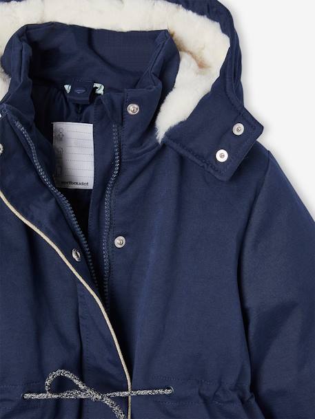 Parka 3 em 1 + colete, para menina azul-índigo+rosa-velho 