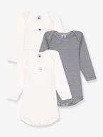 Lote de 3 bodies de mangas compridas, da Petit Bateau bege+branco 