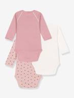 Lote de 3 bodies cruzados de mangas compridas, da Petit Bateau pau-rosa 