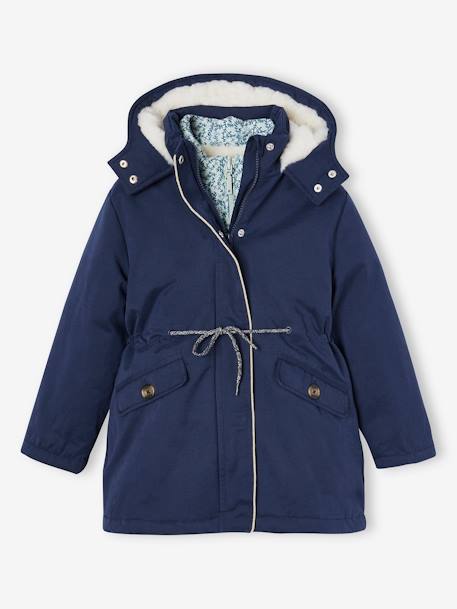 Parka 3 em 1 + colete, para menina azul-índigo+rosa-velho 