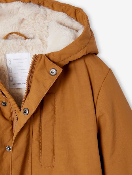 Parka Ripstop, forro em imitação pelo, para menino bronze 