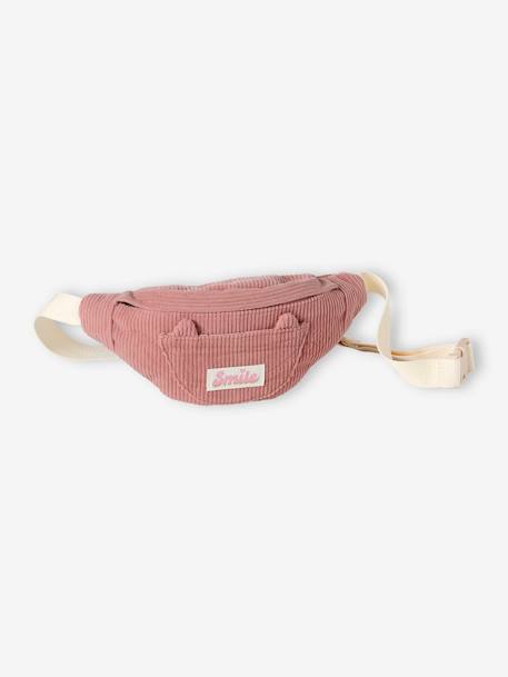 Bolsa de cintura gato, em bombazina, para menina rosa-blush 