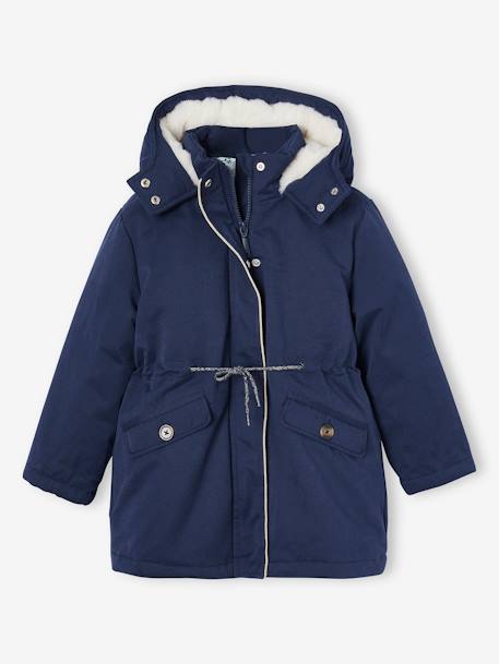 Parka 3 em 1 + colete, para menina azul-índigo+rosa-velho 