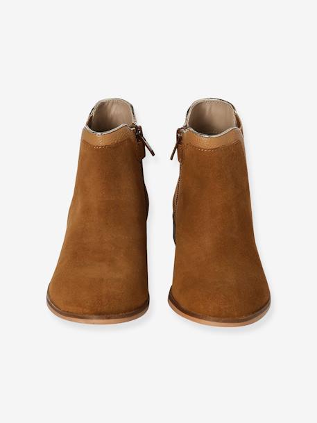 Botas em pele, com fecho e elástico, para menina camelo+marinho+preto 