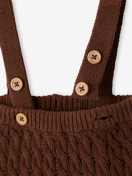 Conjunto camisola às riscas e calças com alças, em tricot com torcidos, para bebé chocolate 