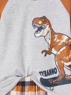 Pijama dinossauro, em flanela aos quadrados, para menino caramelo 