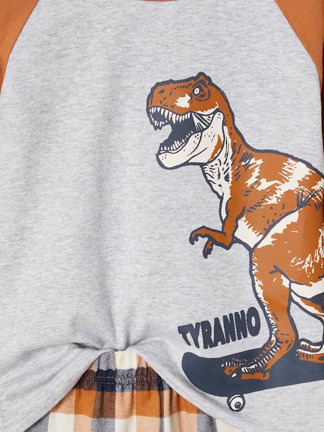 Pijama dinossauro, em flanela aos quadrados, para menino caramelo 