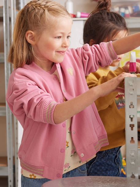 Casaco estilo teddy, em moletão, para menina rosa-velho 