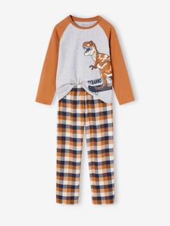 -Pijama dinossauro, em flanela aos quadrados, para menino