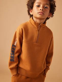 Menino 2-14 anos-Camisolas, casacos de malha, sweats-Sweatshirts-Sweat com gola subida e fecho, inscrição basket numa manga, para menino