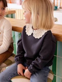 Menina 2-14 anos-Camisolas, casacos de malha, sweats-Sweatshirts -Camisola com gola fantasia em macramé, para menina