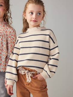 Menina 2-14 anos-Camisolas, casacos de malha, sweats-Camisolas malha-Camisola com gola fantasia, modelo loose, para menina