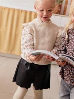 Menina 2-14 anos-Camisolas, casacos de malha, sweats-Camisola efeito 2 em 1, com mangas em gaze de algodão, para menina