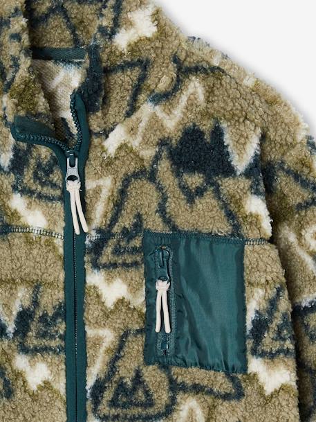 Casaco polar com fecho, estampado camuflagem, para menino verde-salva 