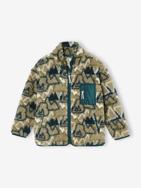 Casaco polar com fecho, estampado camuflagem, para menino verde-salva 