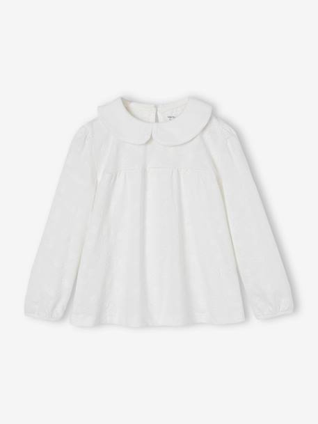 Blusa com bordado inglês, para menina cru+marinho 