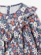 Vestido com folho, estampado às flores, para menina azul-índigo+cru 