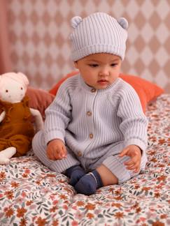 Bebé 0-36 meses-Conjunto macacão em tricot + gorro com orelhas a condizer, para bebé