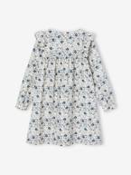 Vestido com folho, estampado às flores, para menina azul-índigo+cru 