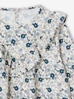 Vestido com folho, estampado às flores, para menina azul-índigo+cru 